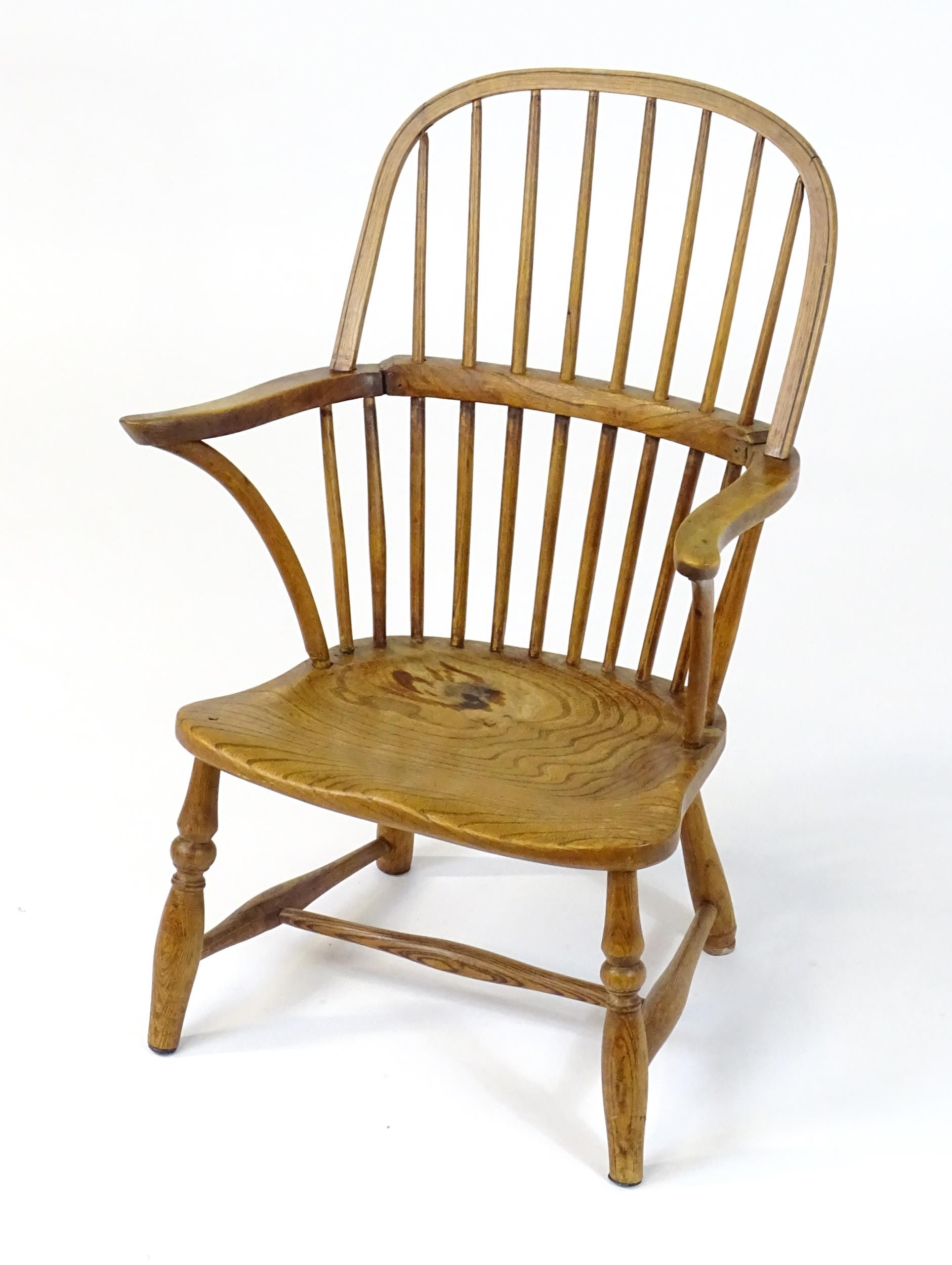 An early / mid 19thC Windsor chair of ash, elm and beech construction, having a double bow back, - Image 2 of 9