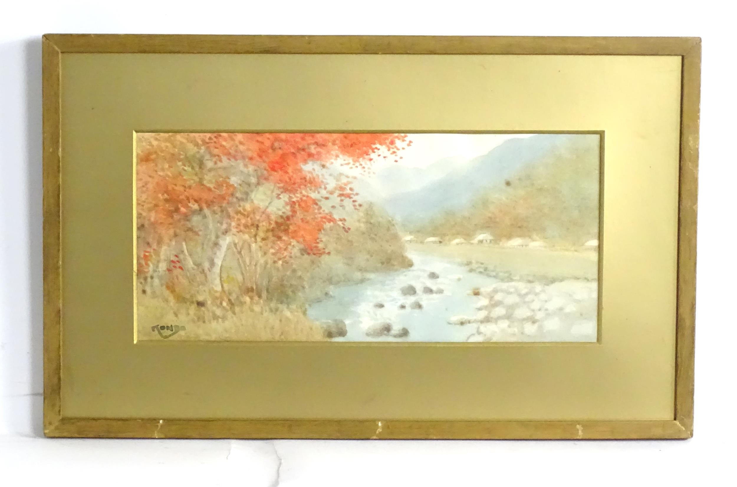 Kondo, 20th century, Japanese School, Watercolours, A pair of river scenes with autumnal trees, - Image 3 of 6