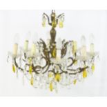 A late 19thC / early 20thC 8-branch chandelier / electrolier / pendant light with acanthus scroll