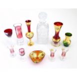 A quantity of assorted glassware to include a cut crystal decanter together with various items of
