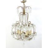A late 19thC / early 20thC 6-branch chandelier / electrolier / pendant light with glass floral