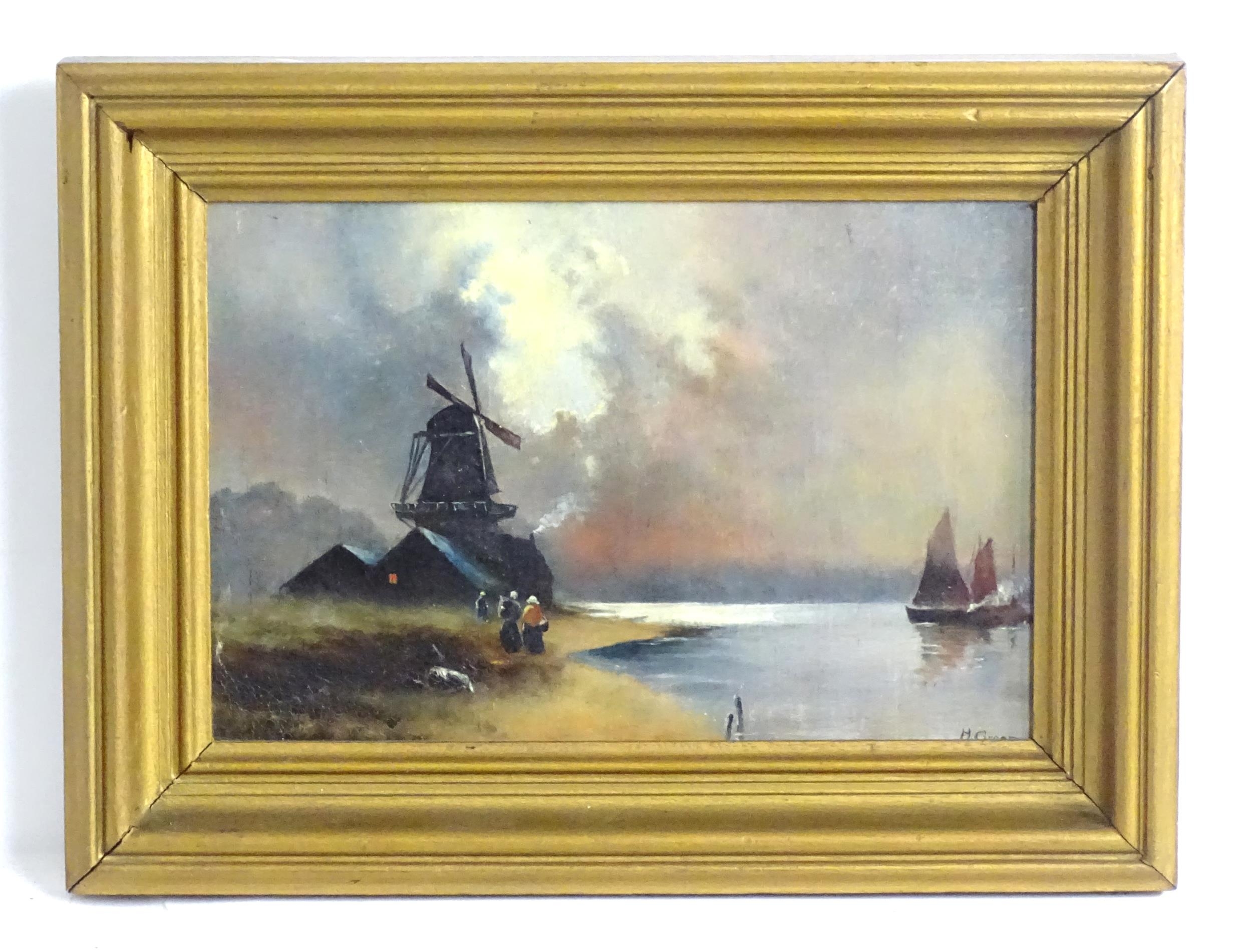 H. Groom, Late 19th century, Dutch School, Oil on canvas, A lake scene with figures walking