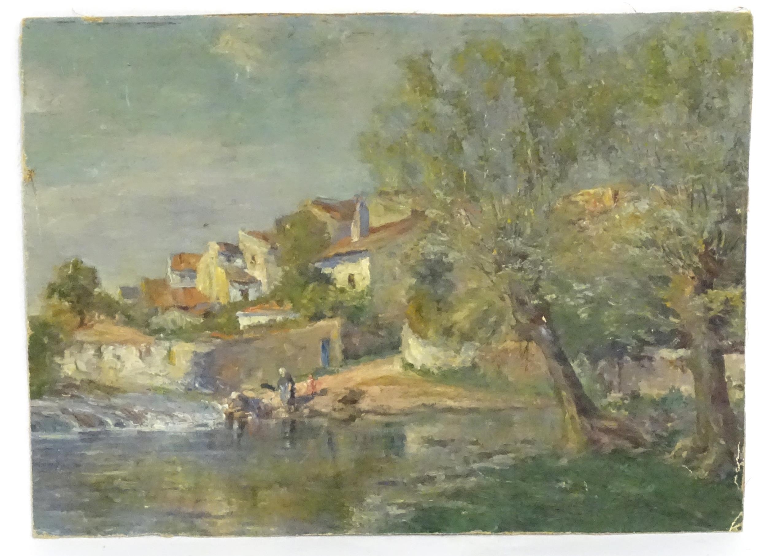 Manner of John Falconer Slater (1857-1937), 20th century, Oil on canvas laid on board, A river scene - Image 3 of 3