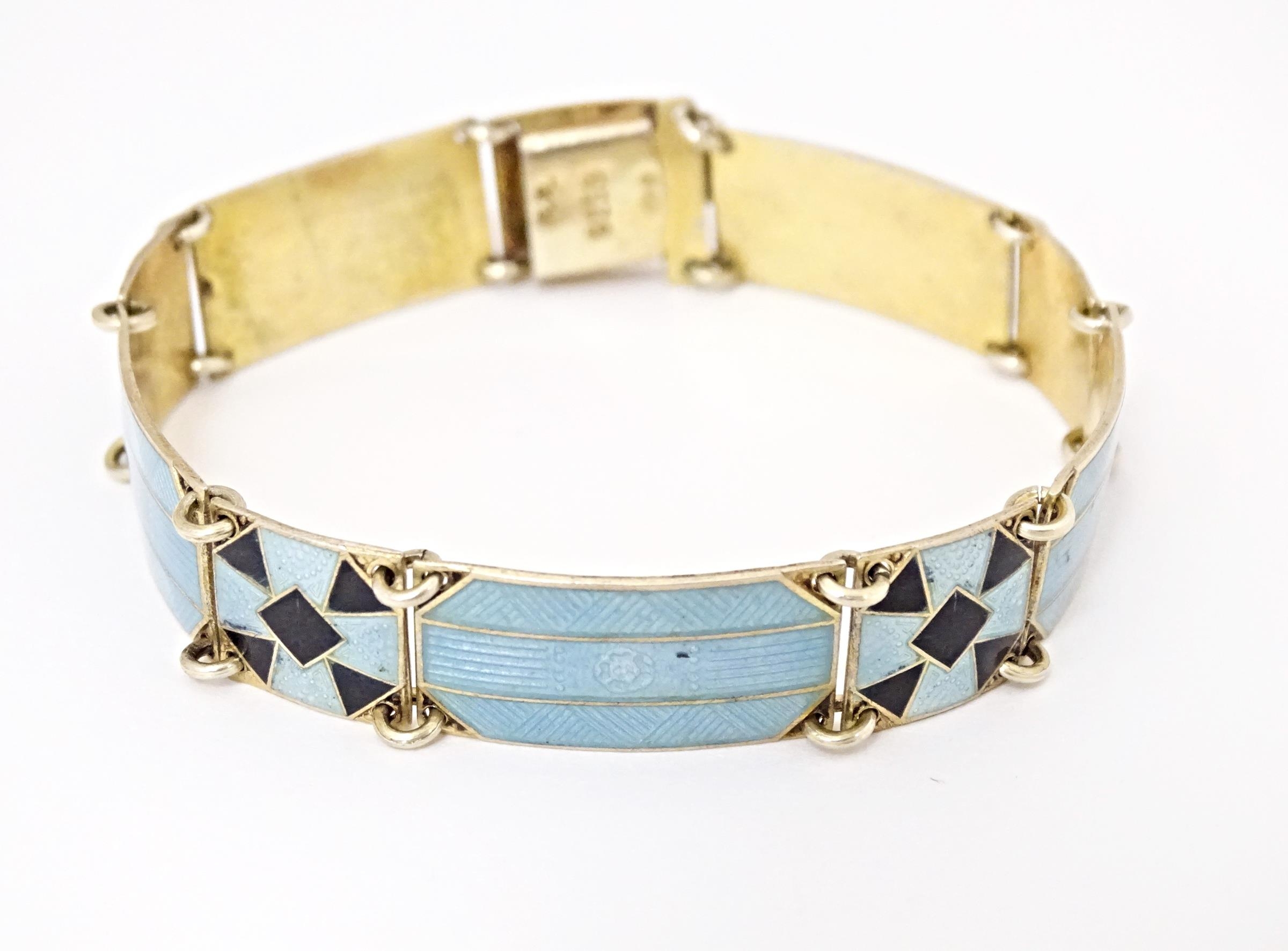 Scandinavian jewellery: A Swedish silver gilt bracelet with pale blue and black guilloche enamel - Image 2 of 7