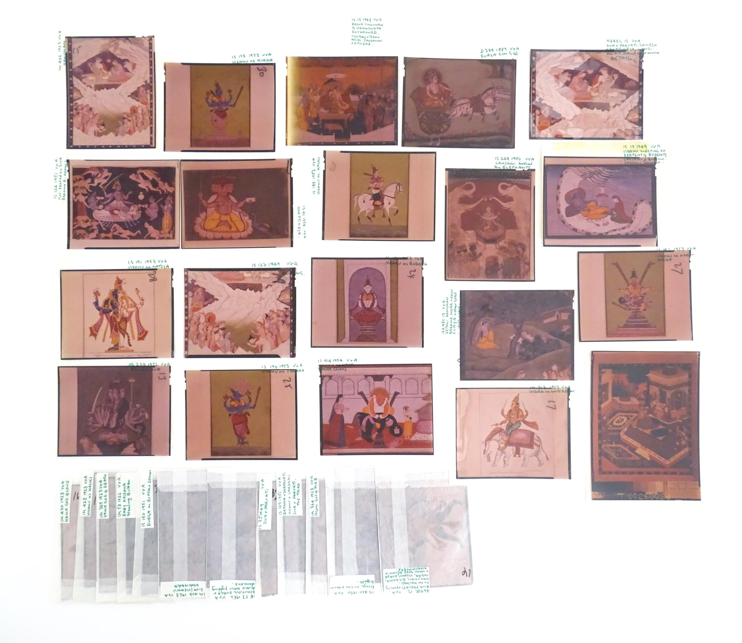 A quantity of 20thC colour acetate slides depicting Indian deities, to include Hanuman, Vishnu as