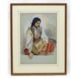 F. Fry, 19th century, Greek School, Watercolour, A portrait of a maiden of Athens. Signed and