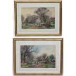 20th century, English School, Watercolours, A pair of landscape scene depicting cattle crossing a
