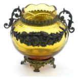 A Continental amber glass vase with twin handled ormolu mount with floral swag detail. Approx 4 3/4"
