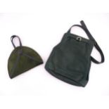 Vintage fashion / clothing: 2 x vintage bags in green comprising a leather Longchamp style handbag