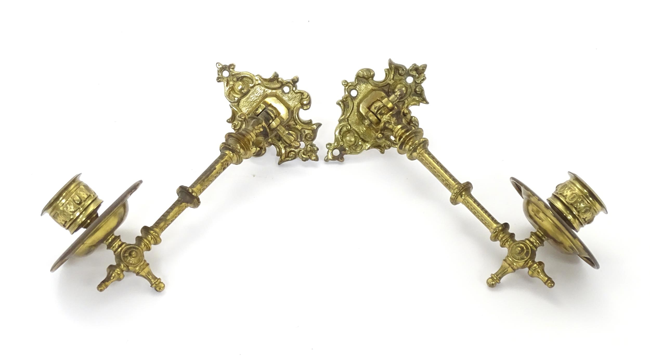 A pair of Victorian brass piano sconces, each with adjustable arms, protruding approx 7 1/4" (2)