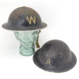 Militaria : two WWII / World War 2 / WW2 / Second World War Civil Defence 'Brodie' helmets,
