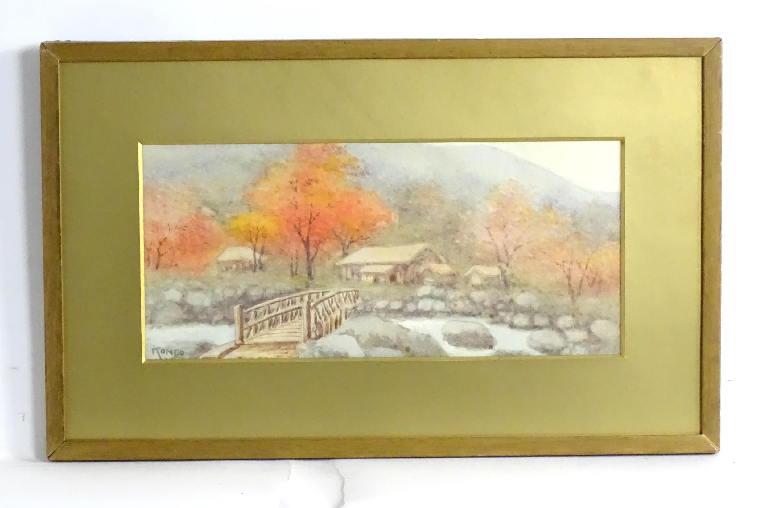 Kondo, 20th century, Japanese School, Watercolours, A pair of river scenes with autumnal trees, - Image 5 of 6