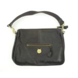 Vintage fashion / clothing: A dark brown leather Mulberry handbag with zip pocket to front. Measures