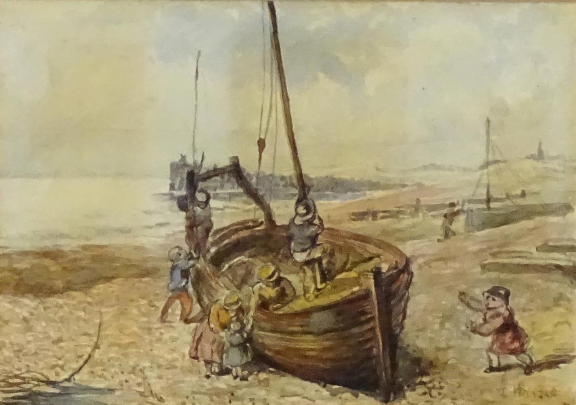 19th / 20th century, Four assorted watercolours comprising a beach scene with children playing on - Image 5 of 10