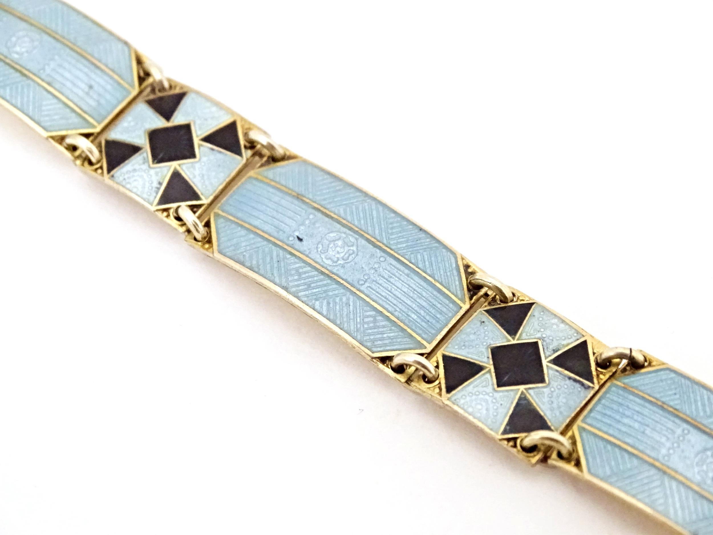 Scandinavian jewellery: A Swedish silver gilt bracelet with pale blue and black guilloche enamel - Image 4 of 7