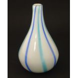 An art glass base, the white body with blue and turquoise stripe detail. Approx 8" high Please