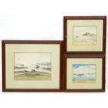 Esquitino, 20th century, Three watercolours comprising a fishing boats on the water, a Mediterranean