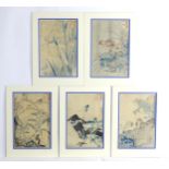 After Sugakudo Nakayama, Japanese School, Five woodblock prints depicting various birds and flowers.