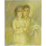 20th century, Oil on canvas board, A portrait of a young couple. Signed in Cyrillic and dated 1991
