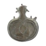A large late 19thC Welsh copper flask by Pascoe Grenfell & Sons with stylised heart detail.