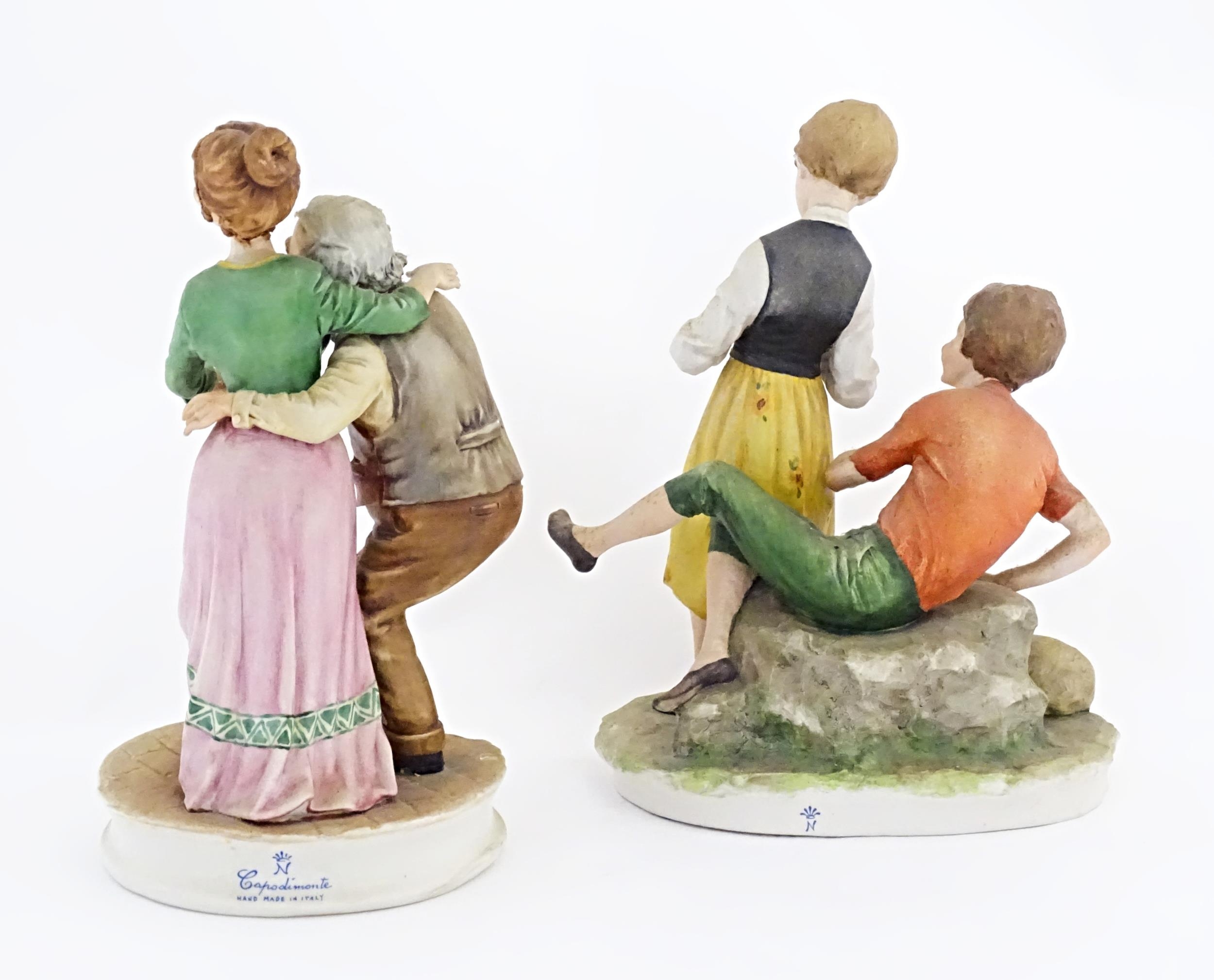 Two Capodimonte figure groups, one depicting two children and a sheep, designed by Redaelli, the - Image 4 of 9