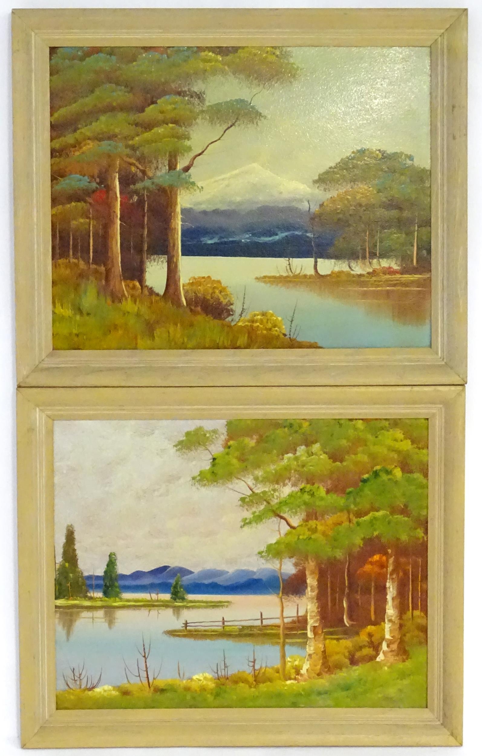 Sullivan, 20th century, American School, Oil on board, A pair of Japanese style lake landscapes with