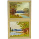 Sullivan, 20th century, American School, Oil on board, A pair of Japanese style lake landscapes with