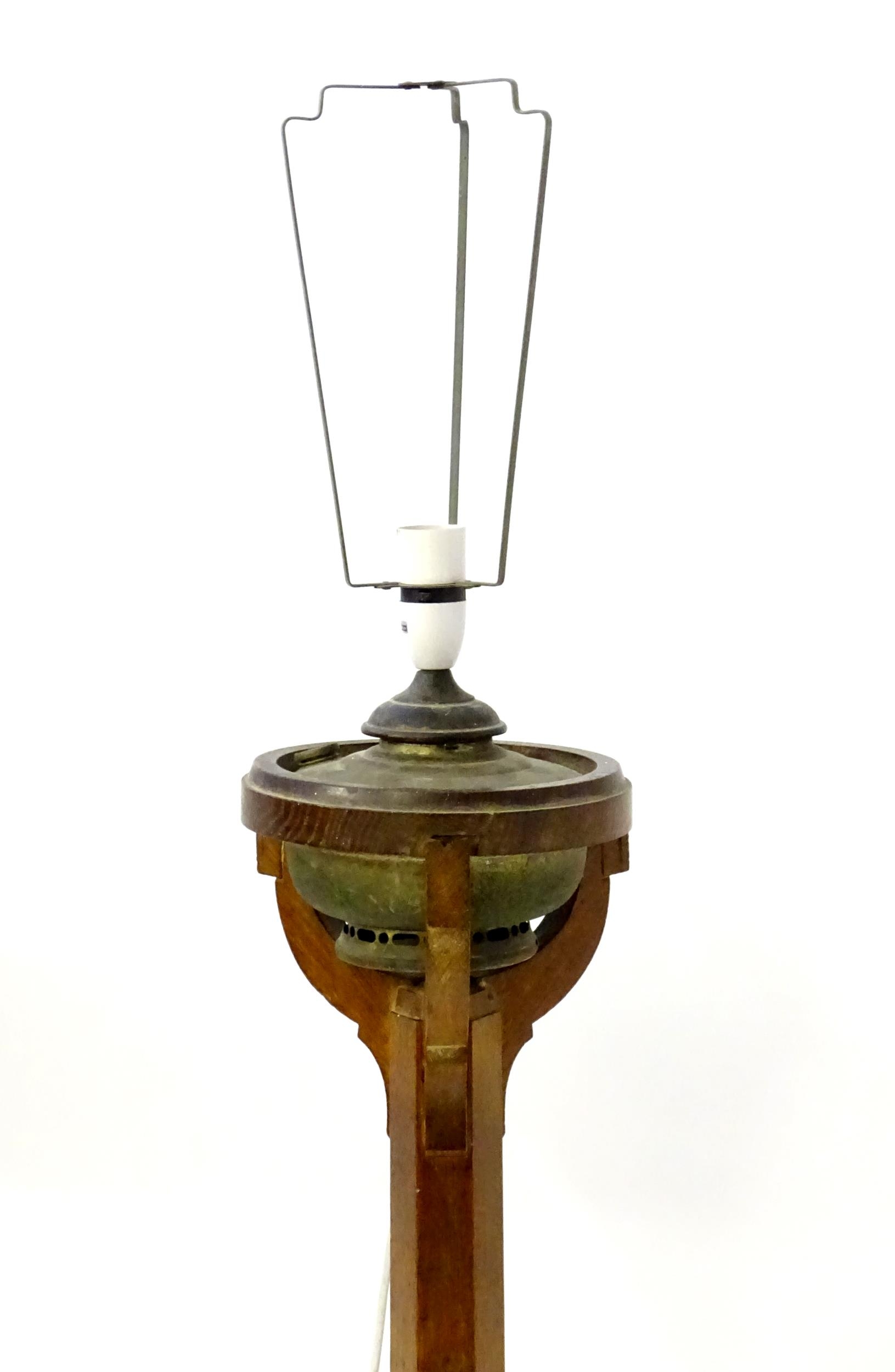 An Art Deco standard oil lamp attributed to Heal's of London, converted to electricity, the limed - Image 8 of 11
