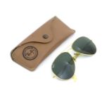 Vintage fashion / clothing: A pair of Ray Ban aviator sunglasses in a brown soft case with Ray Ban