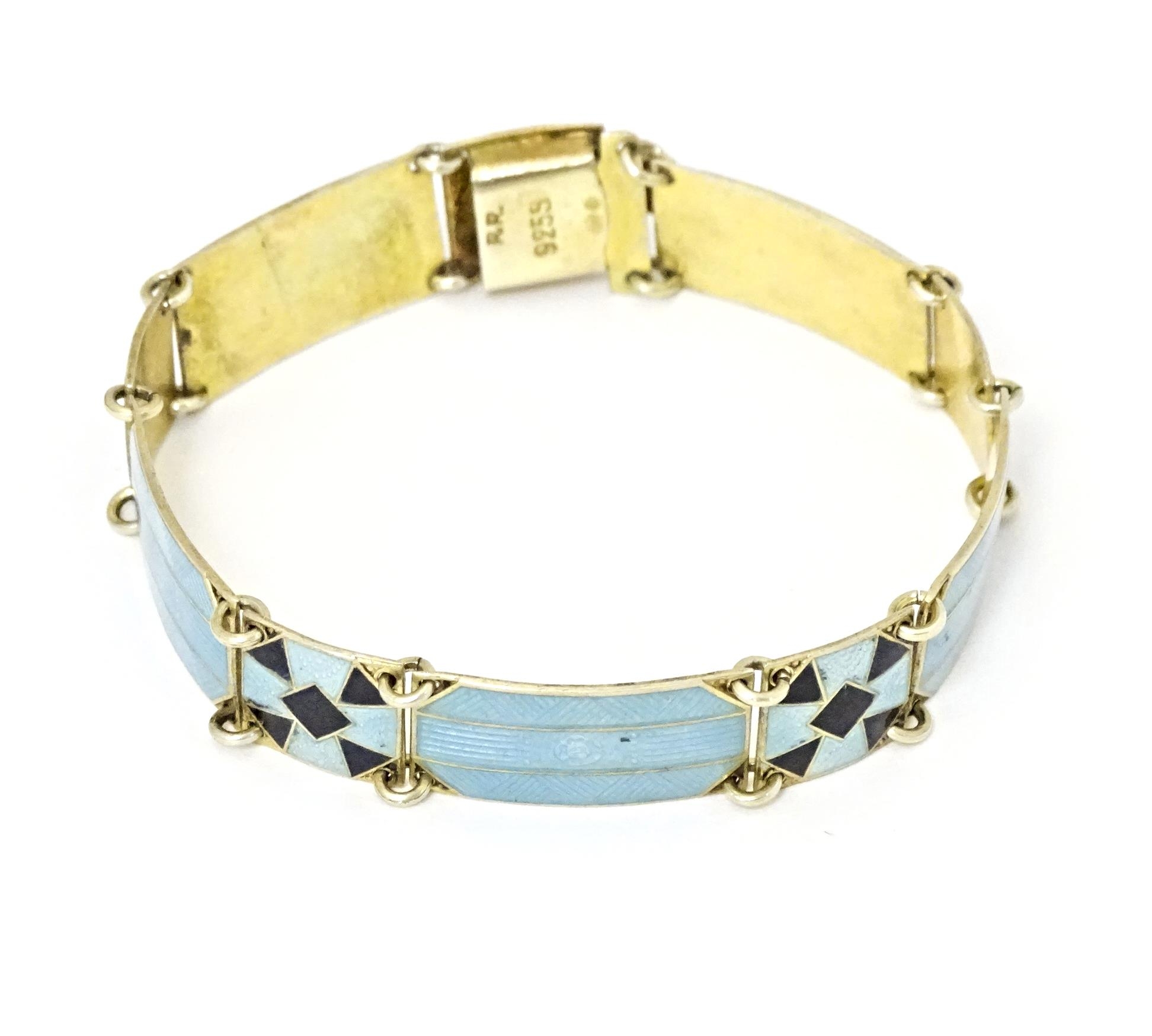 Scandinavian jewellery: A Swedish silver gilt bracelet with pale blue and black guilloche enamel - Image 3 of 7