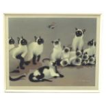 After Foussa Itaya, 20th century, Colour print, Siamese cats watching a butterfly. Published by