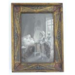 A Victorian frame having a painted frame with gilt foliate decoration and punchwork detail.