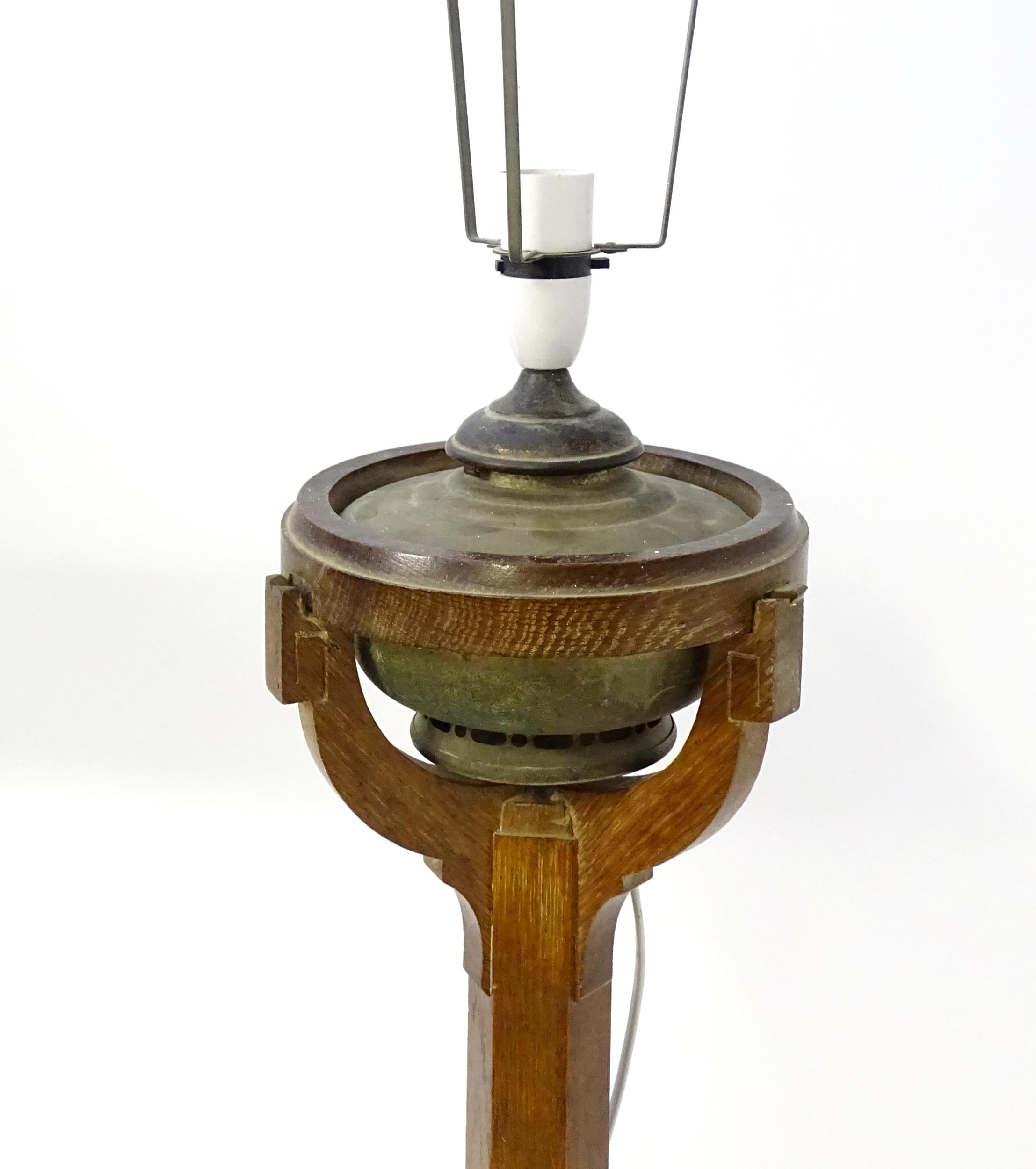 An Art Deco standard oil lamp attributed to Heal's of London, converted to electricity, the limed - Image 10 of 11