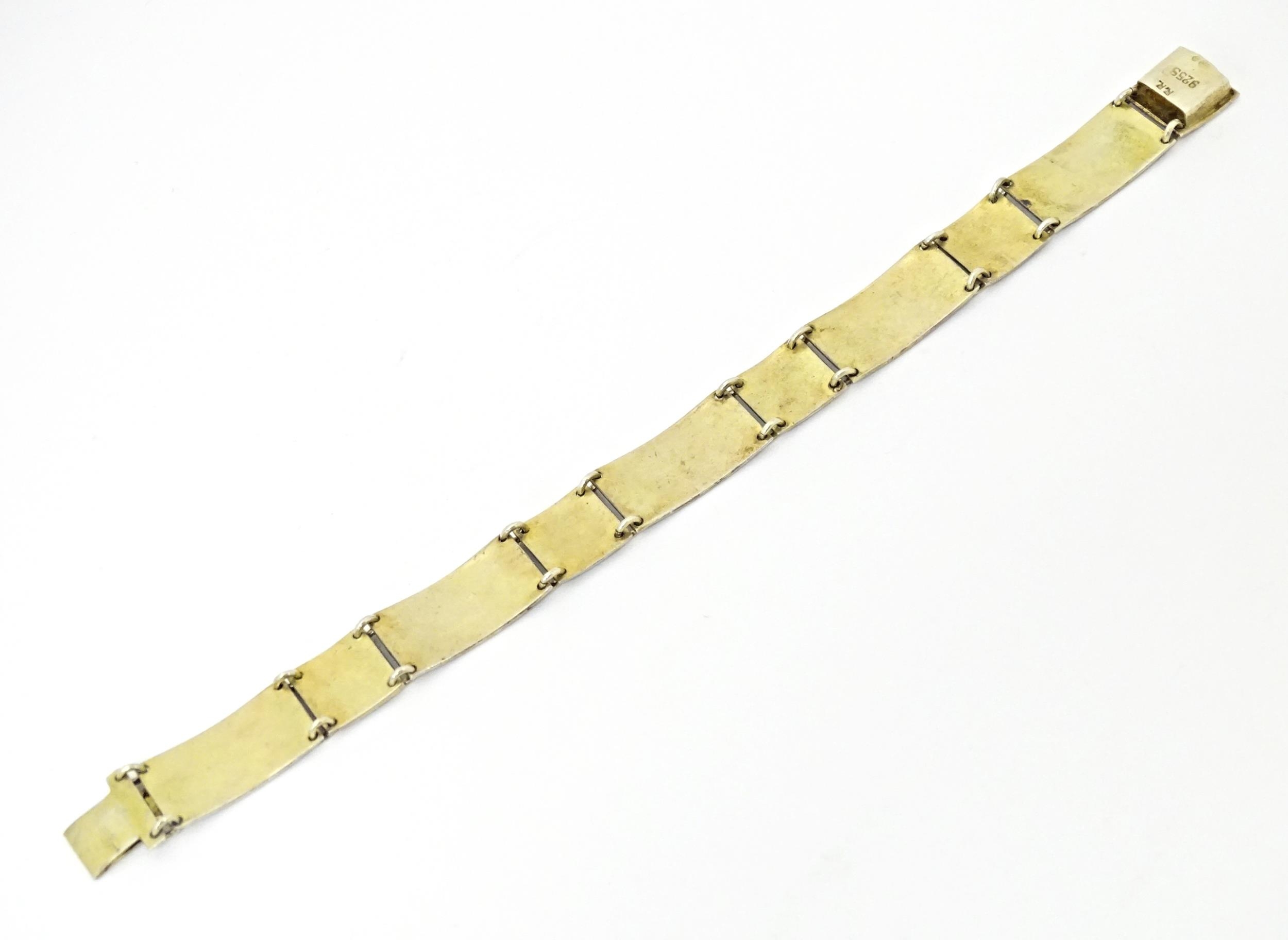 Scandinavian jewellery: A Swedish silver gilt bracelet with pale blue and black guilloche enamel - Image 5 of 7