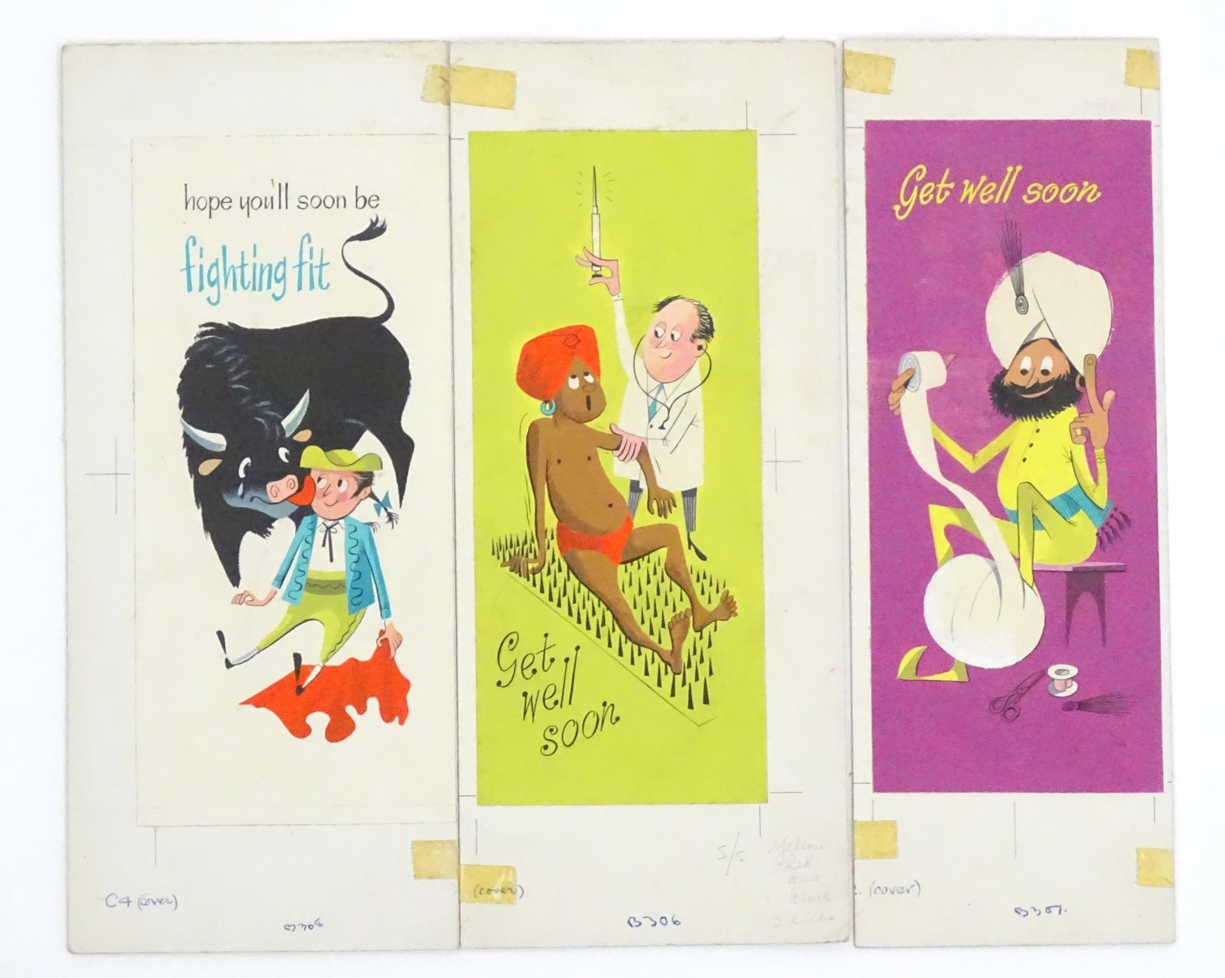 A large quantity of assorted 20th century watercolour, gouache and ink cartoon greeting card / - Image 2 of 23