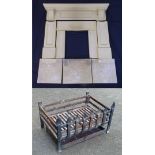 A reconstituted stone fire surround, the exterior approx 50" tall, 61" wide, firebox opening