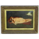 19th century, Continental School, Oil on canvas, A reclining nude in an Italian landscape. Approx.