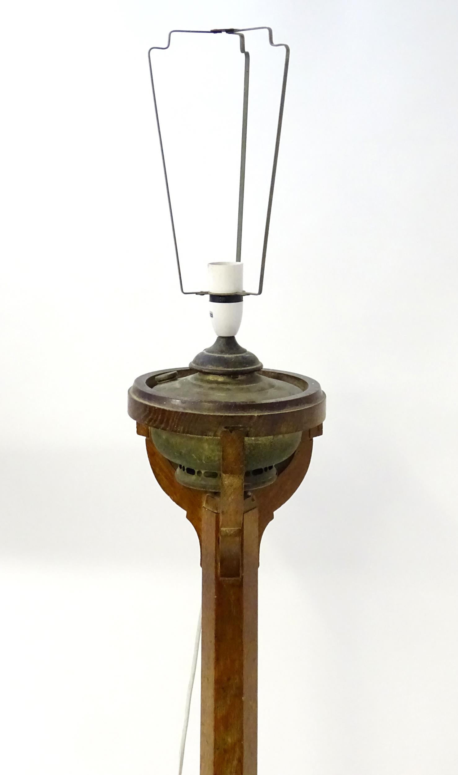 An Art Deco standard oil lamp attributed to Heal's of London, converted to electricity, the limed - Image 5 of 11