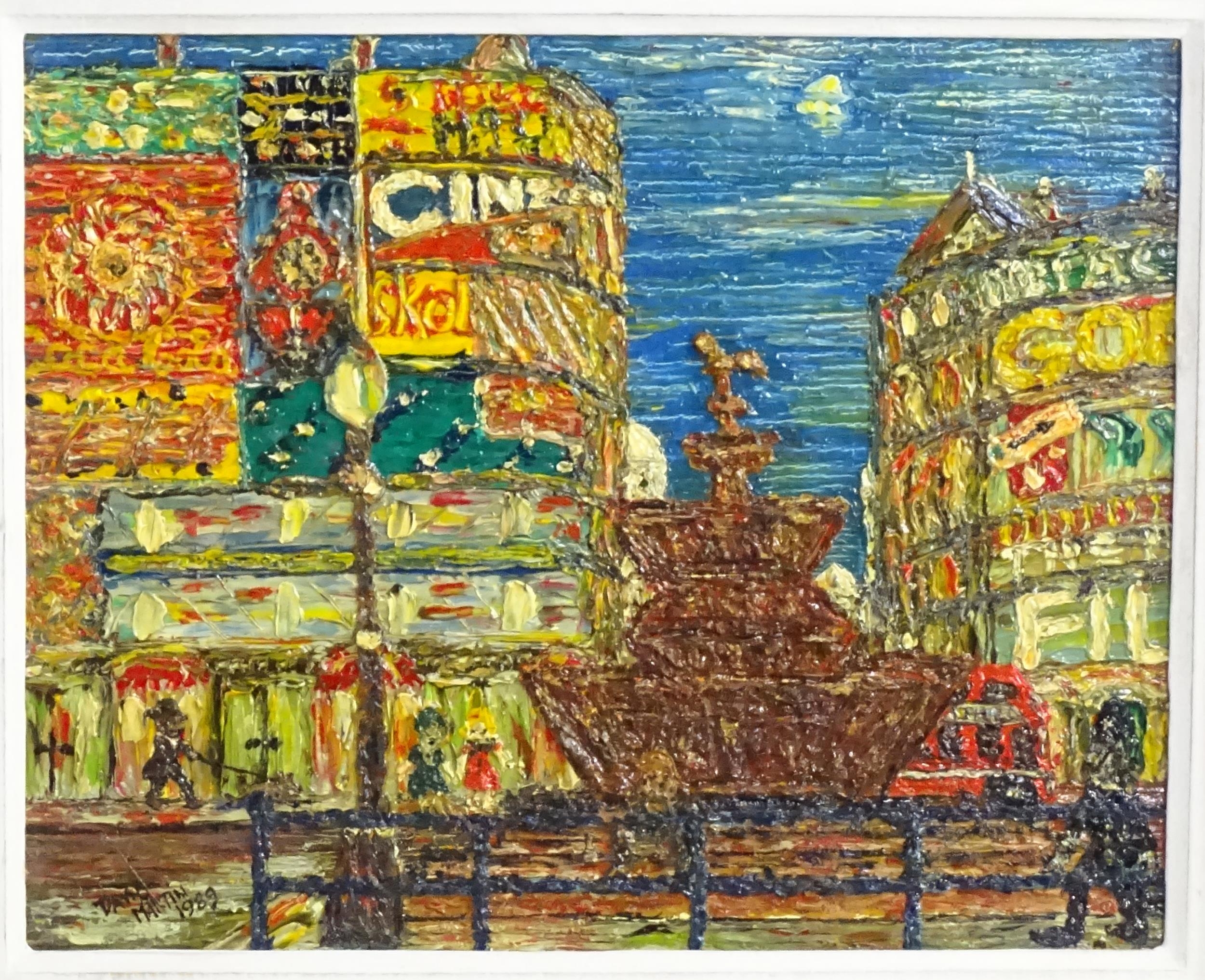 David Martin, 20th century, Oil on board, A London street scene depicting Piccadilly Circus and - Image 3 of 4