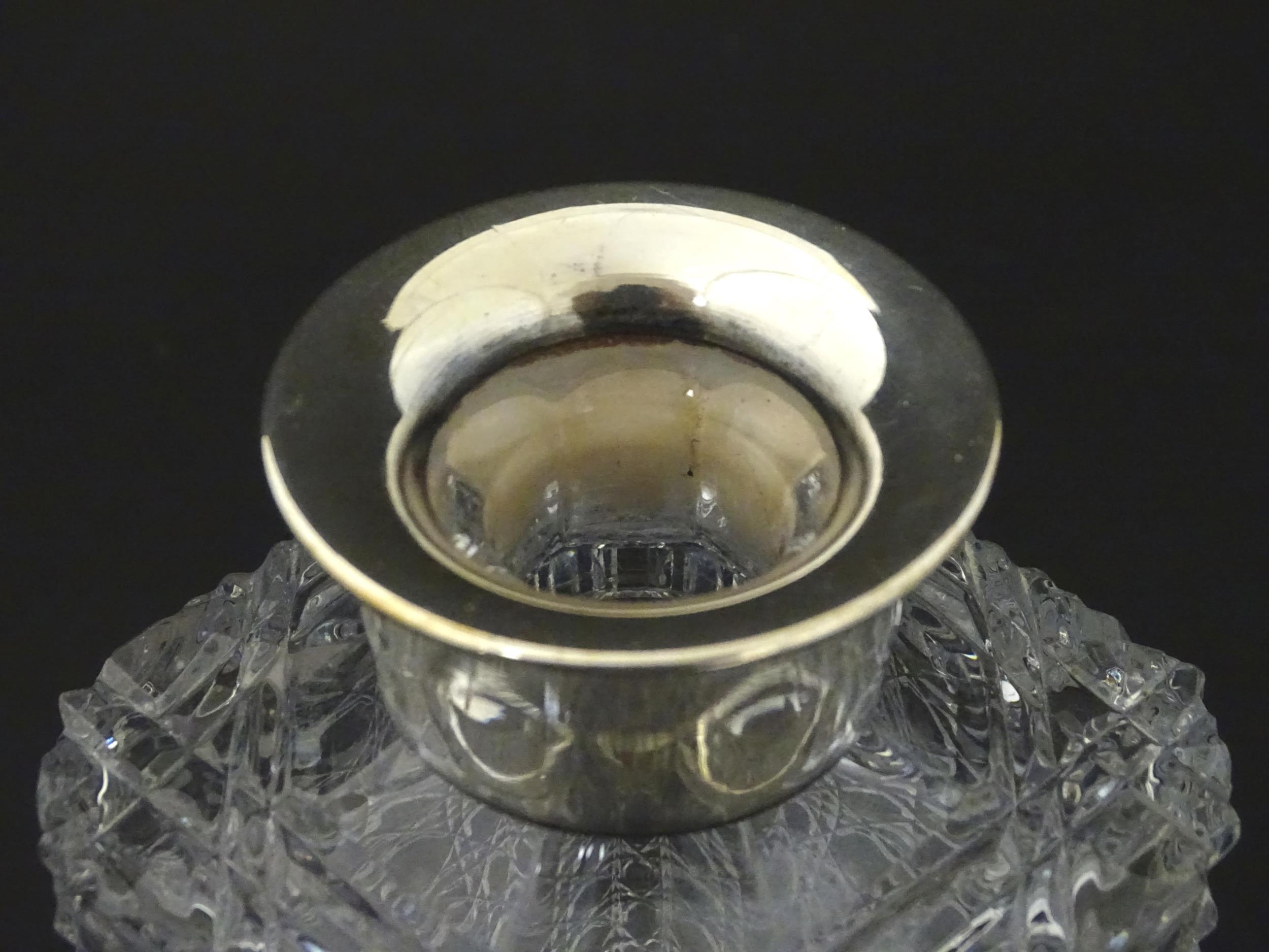 A cut glass decanter with silver collar hallmarked Sheffield 1989 maker F Drury Ltd. Approx 9 1/2" - Image 6 of 8