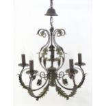 A 20thC 5-branch chandelier / electrolier / pendant light with acanthus scroll detail. Approx 23"