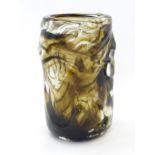 A retro art glass vase with knobbly streaked swirl decoration. In the manner of Whitefriars.