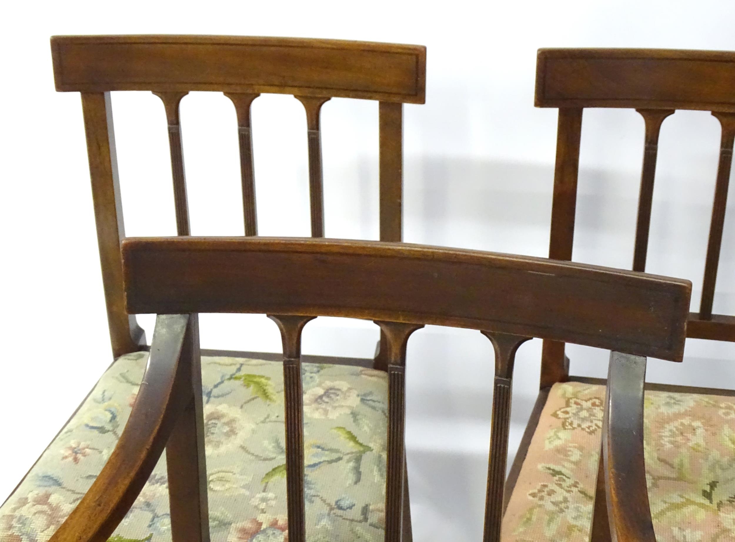 A set of eight Georgian mahogany dining chairs, having inlaid top rails above reeded back splats and - Image 12 of 12