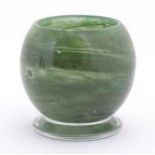 An Art Deco Art Glass bowl with green swirled detail and circular foot. Approx 4" high Please Note -