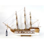 A 20thC large scratch built scale model of a late 18thC war ship/ tall ship, with 74 guns over three