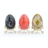 Three assorted hardstone polished eggs / handwarmers. Approx. 2 3/4" high (3) Please Note - we do