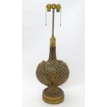 An early 20thC Ottoman glass and pierced brass table lamp, the central adjustable column with two