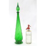 A tall green glass decanter / bottle and stopper together with a North & Randall, Aylesbury, soda