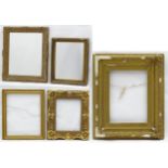 Two gilt framed mirrors and three gilt frames. Largest 25" x 21" overall (5) Please Note - we do not