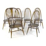 Six late 20thC Ercol dining chairs (5+1) bearing a label to the underside of the seat. 26" wide x